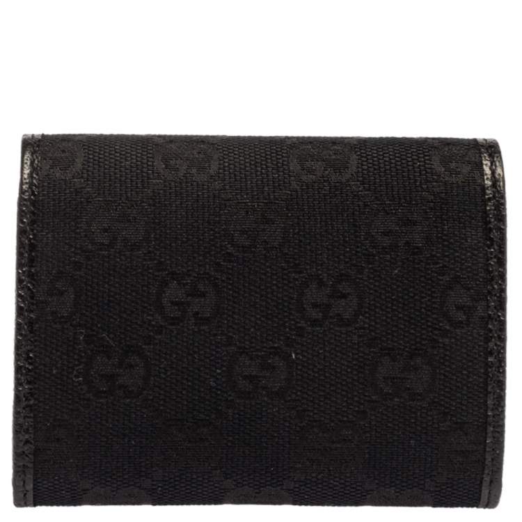 Pre Owned Gucci Black GG Canvas Flap Card Holder