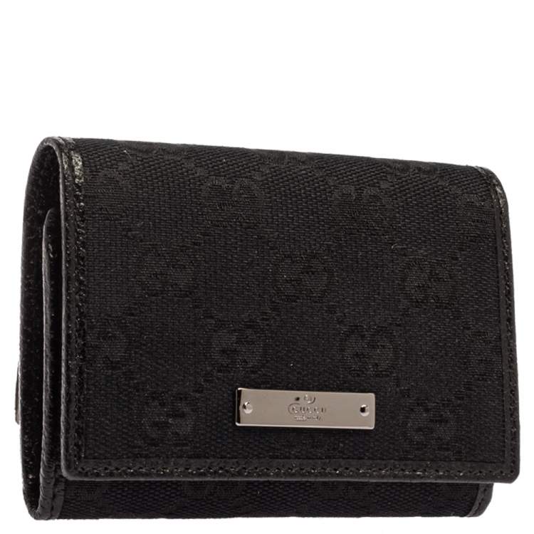 Pre Owned Gucci Black GG Canvas Flap Card Holder