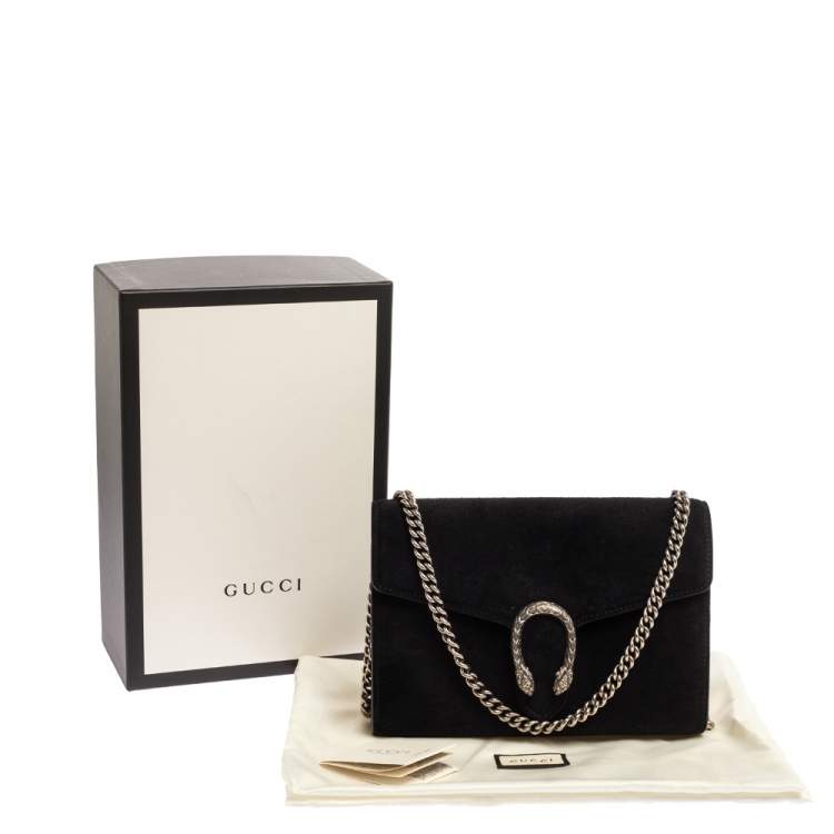 Pre Owned Gucci Black Suede Dionysus Wallet On Chain           