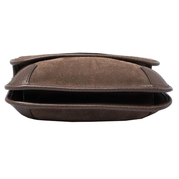 Pre Owned Gucci Brown Suede and Leather Web Neo Crossbody Bag