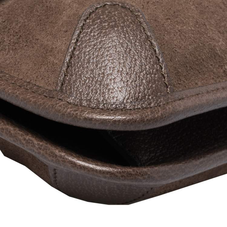 Pre Owned Gucci Brown Suede and Leather Web Neo Crossbody Bag