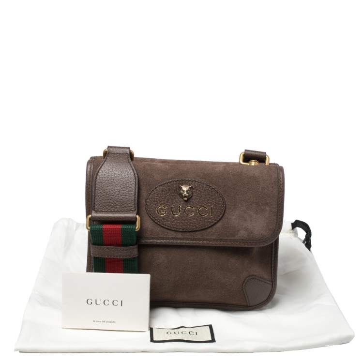 Pre Owned Gucci Brown Suede and Leather Web Neo Crossbody Bag