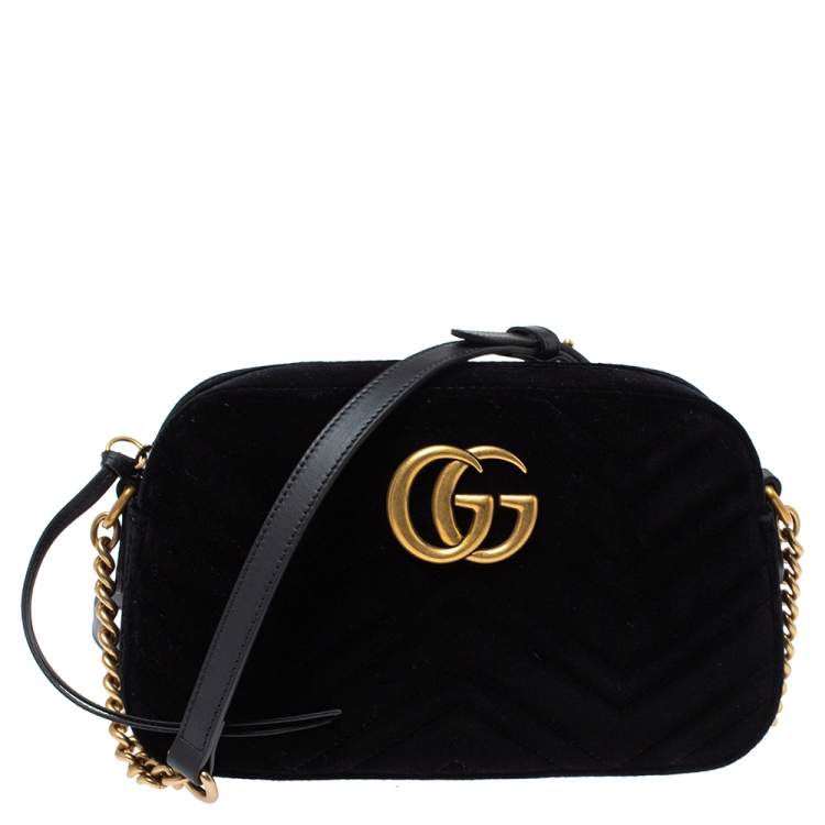 gucci gg marmont mini black velvet shoulder bag