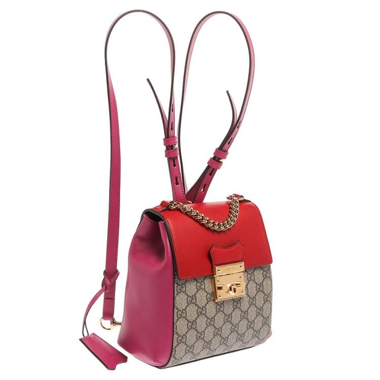 Pre Owned Gucci Multicolor GG Supreme Canvas and Leather Padlock Backpack