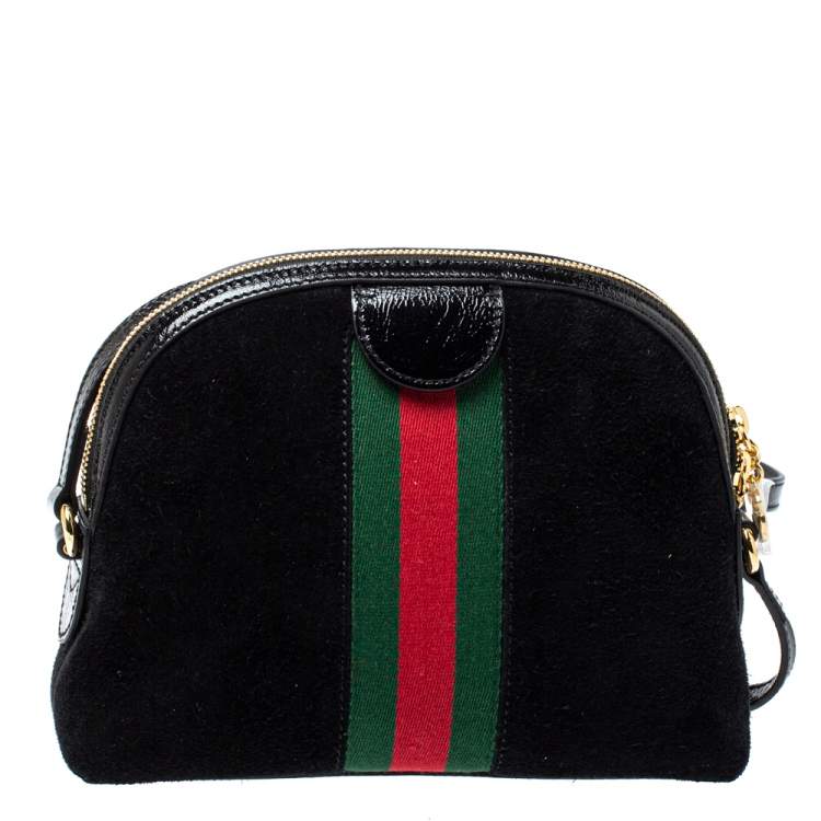 Pre Owned Gucci Black Suede and Patent Leather Ophidia Crossbody Bag