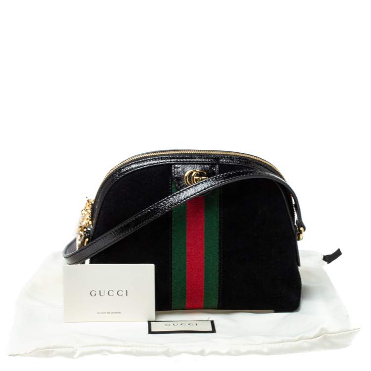 Pre Owned Gucci Black Suede and Patent Leather Ophidia Crossbody Bag