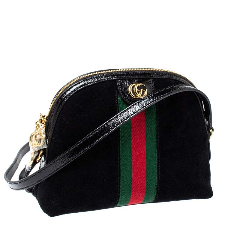 Pre Owned Gucci Black Suede and Patent Leather Ophidia Crossbody Bag