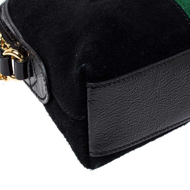 Pre Owned Gucci Black Suede and Patent Leather Ophidia Crossbody Bag