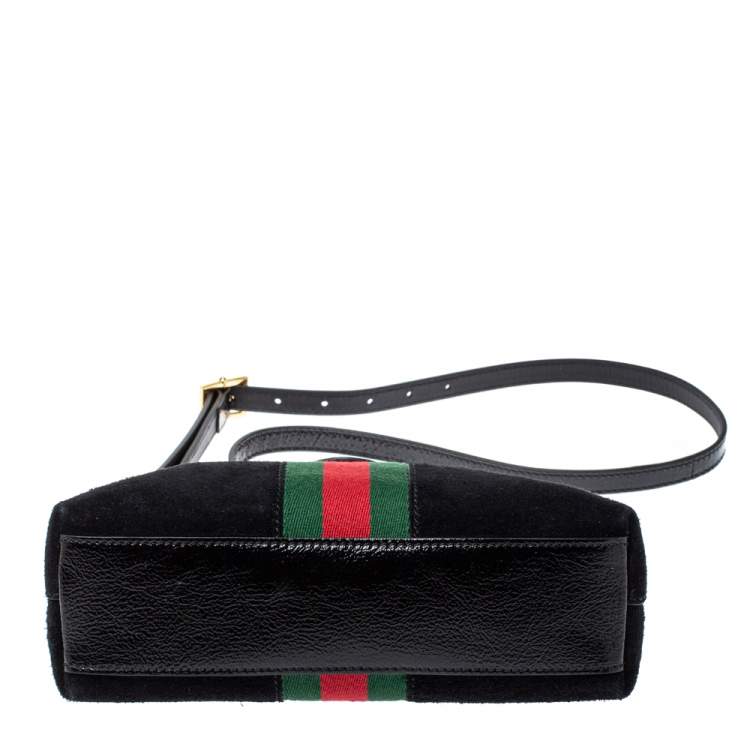 Pre Owned Gucci Black Suede and Patent Leather Ophidia Crossbody Bag