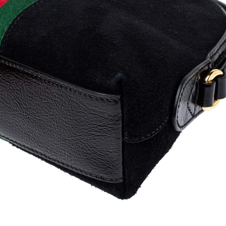 Pre Owned Gucci Black Suede and Patent Leather Ophidia Crossbody Bag