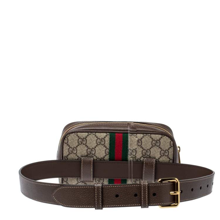 Pre Owned Gucci Beige/Ebony GG Supreme Coated Canvas and Leather Ophidia Belt Bag