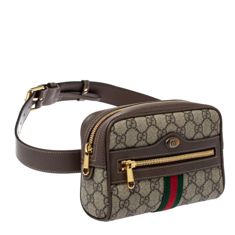 Pre Owned Gucci Beige/Ebony GG Supreme Coated Canvas and Leather Ophidia Belt Bag