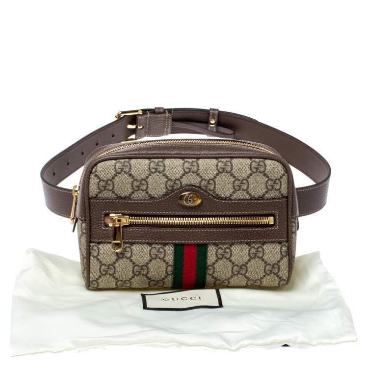Pre Owned Gucci Beige/Ebony GG Supreme Coated Canvas and Leather Ophidia Belt Bag