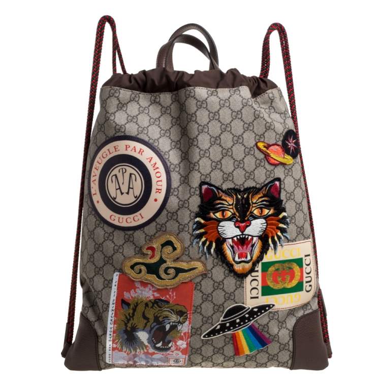 Lure Myre Bemyndigelse Gucci Beige GG Supreme Canvas Courrier Soft Drawstring Backpack Gucci | TLC