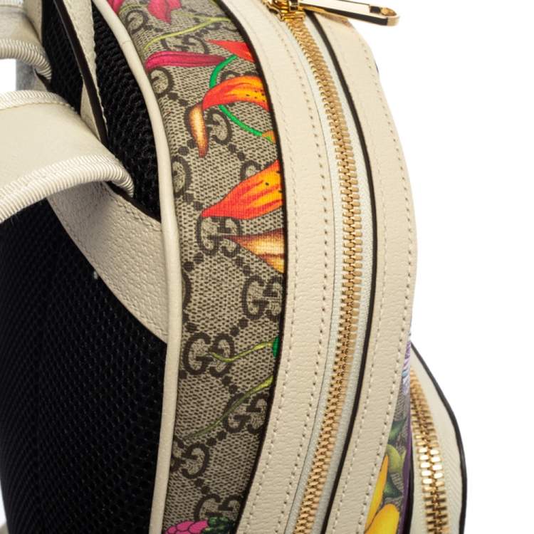 Pre Owned Gucci White GG Supreme Canvas and Leather Small Ophidia Flora Backpack