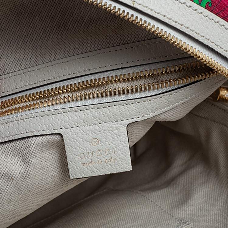 Pre Owned Gucci White GG Supreme Canvas and Leather Small Ophidia Flora Backpack