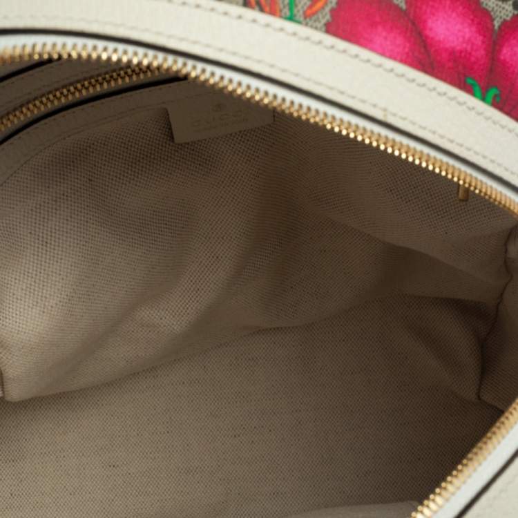 Pre Owned Gucci White GG Supreme Canvas and Leather Small Ophidia Flora Backpack