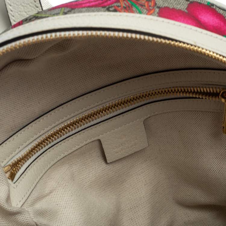Pre Owned Gucci White GG Supreme Canvas and Leather Small Ophidia Flora Backpack