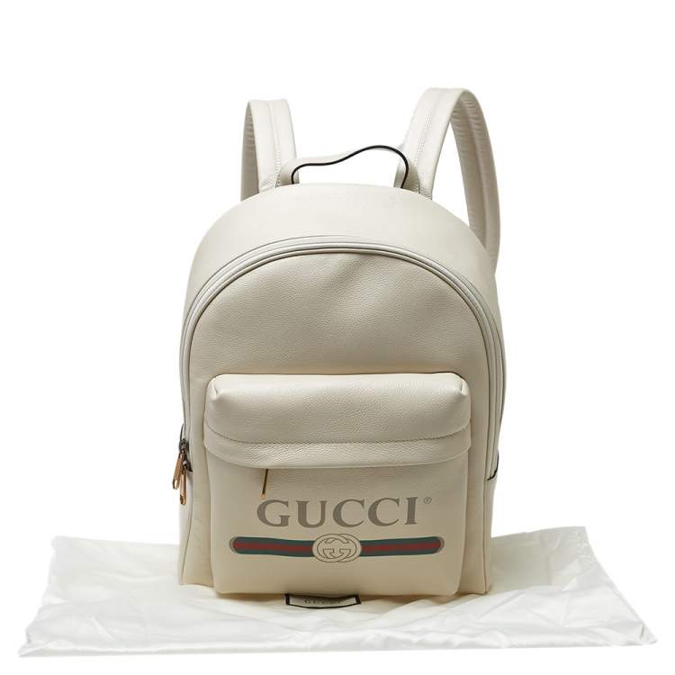 مملوكة مسبقًا Gucci Off White Leather Logo Print Backpack