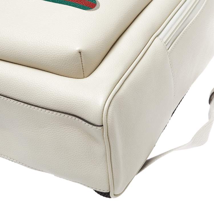 مملوكة مسبقًا Gucci Off White Leather Logo Print Backpack