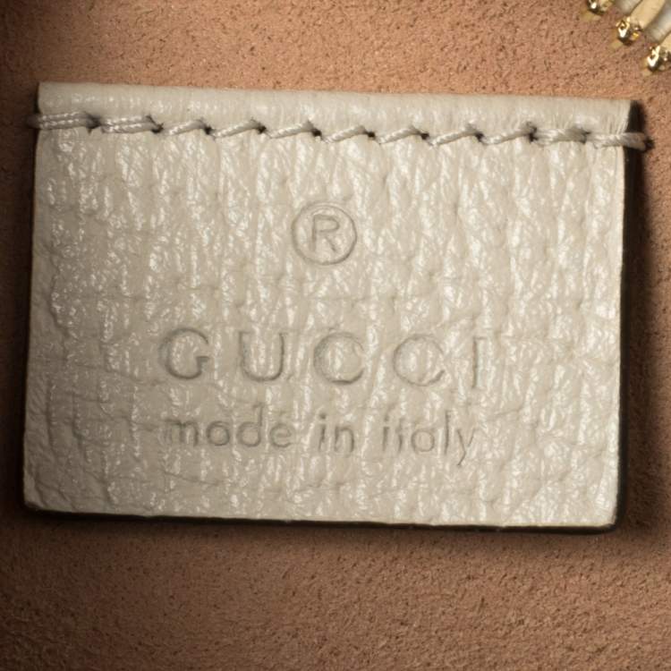 Pre Owned Gucci White Leather Mini Ophidia Round Shoulder Bag   