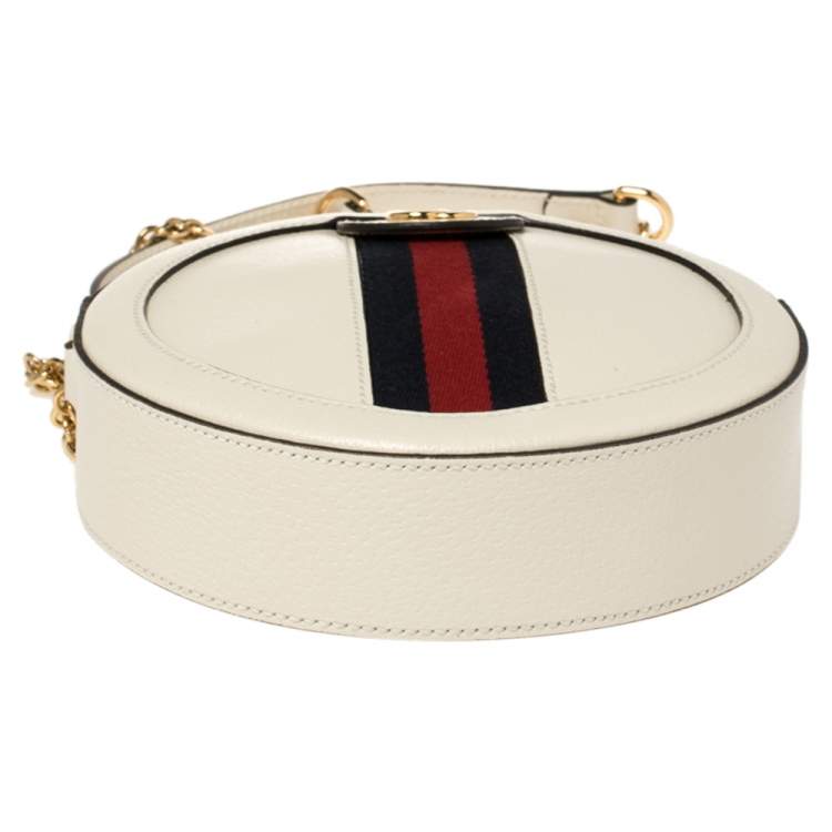 Pre Owned Gucci White Leather Mini Ophidia Round Shoulder Bag   