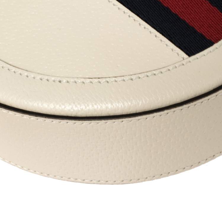 Pre Owned Gucci White Leather Mini Ophidia Round Shoulder Bag   