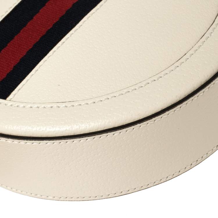 Pre Owned Gucci White Leather Mini Ophidia Round Shoulder Bag   
