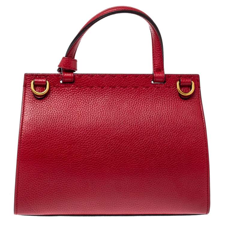 Pre Owned Gucci Red Leather Mini GG Marmont Top Handle Bag