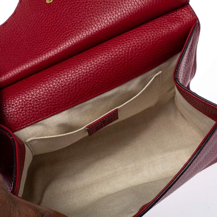 Pre Owned Gucci Red Leather Mini GG Marmont Top Handle Bag