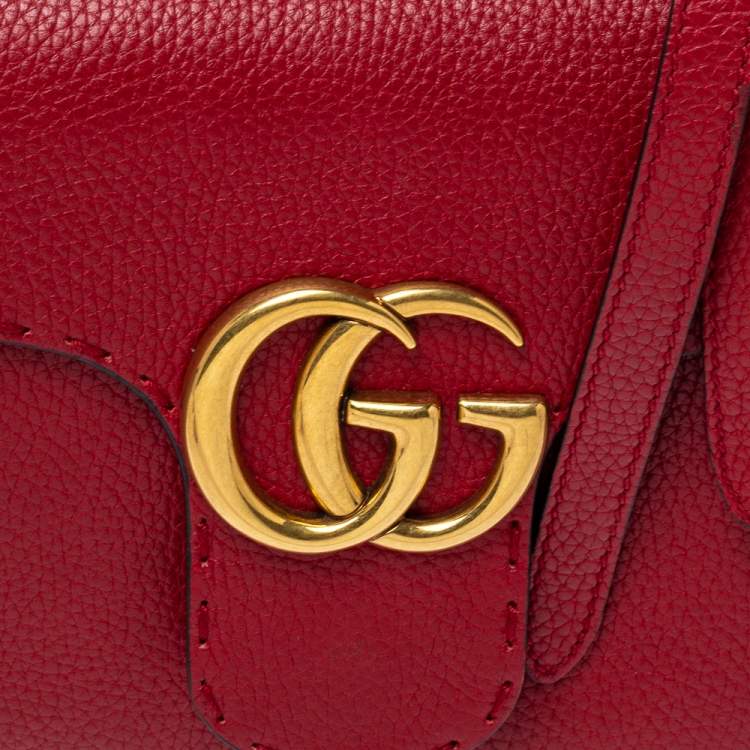 Pre Owned Gucci Red Leather Mini GG Marmont Top Handle Bag
