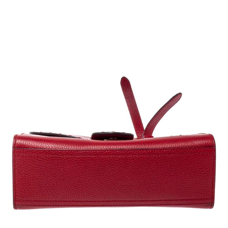 Pre Owned Gucci Red Leather Mini GG Marmont Top Handle Bag