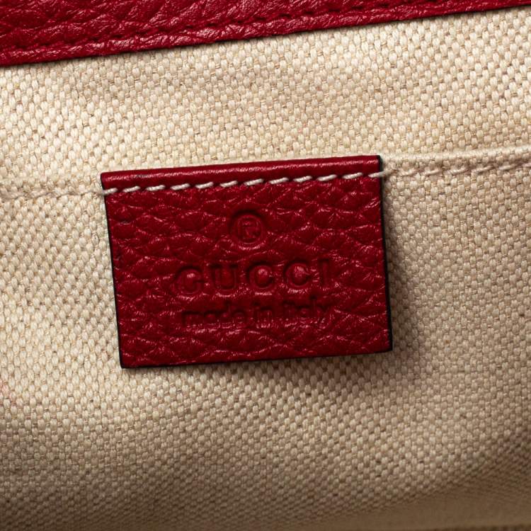 Pre Owned Gucci Red Leather Mini GG Marmont Top Handle Bag