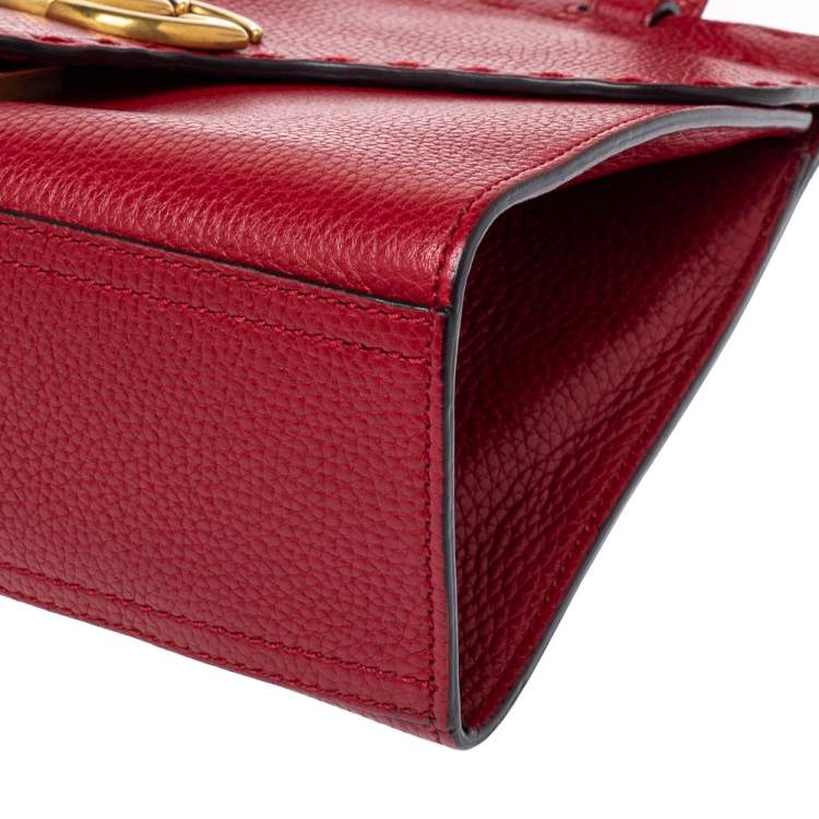 Pre Owned Gucci Red Leather Mini GG Marmont Top Handle Bag