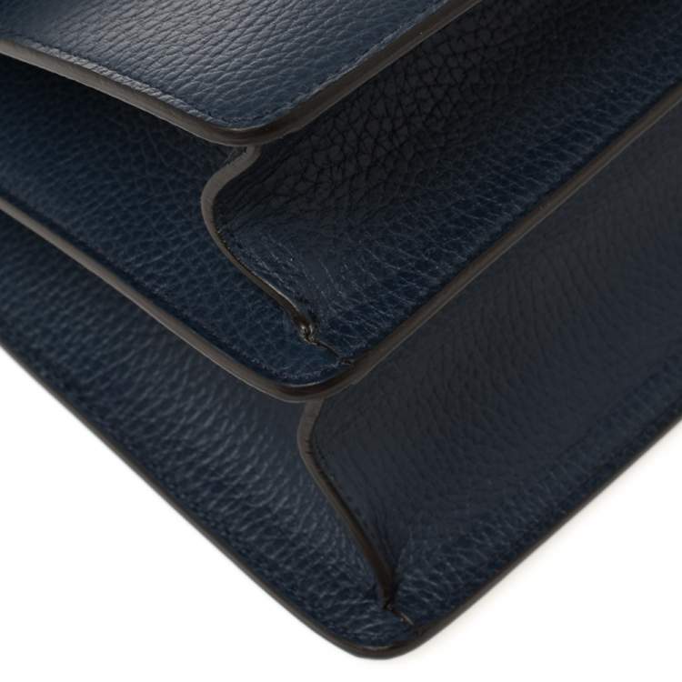 Pre Owned Gucci Navy Blue Leather Medium Dionysus Bamboo Top Handle Bag
