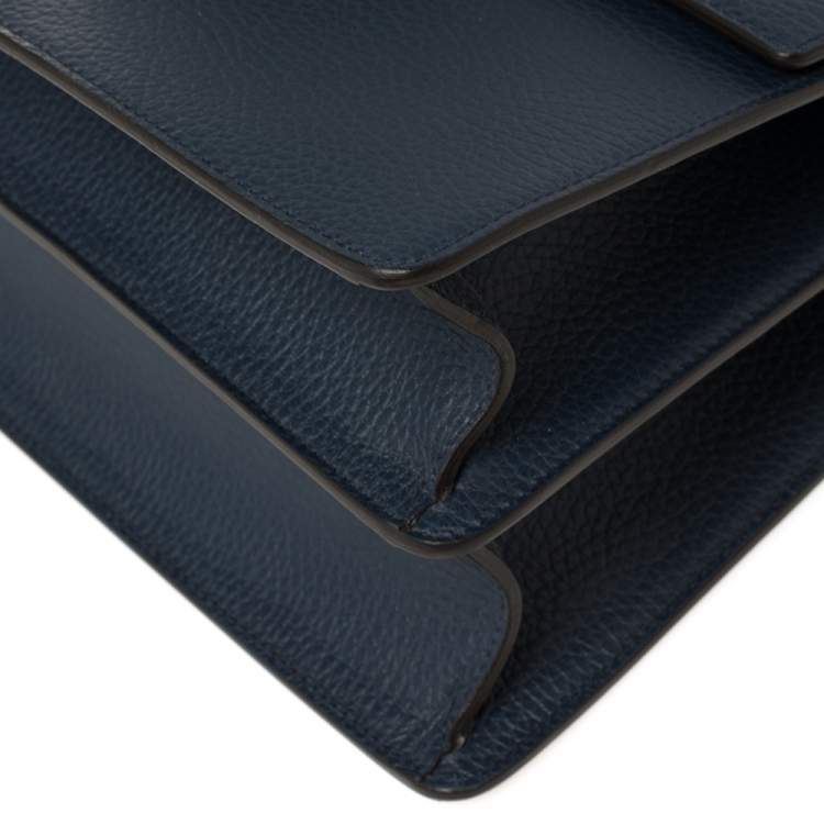 Pre Owned Gucci Navy Blue Leather Medium Dionysus Bamboo Top Handle Bag