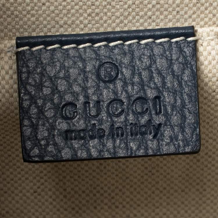Pre Owned Gucci Navy Blue Leather Medium Dionysus Bamboo Top Handle Bag