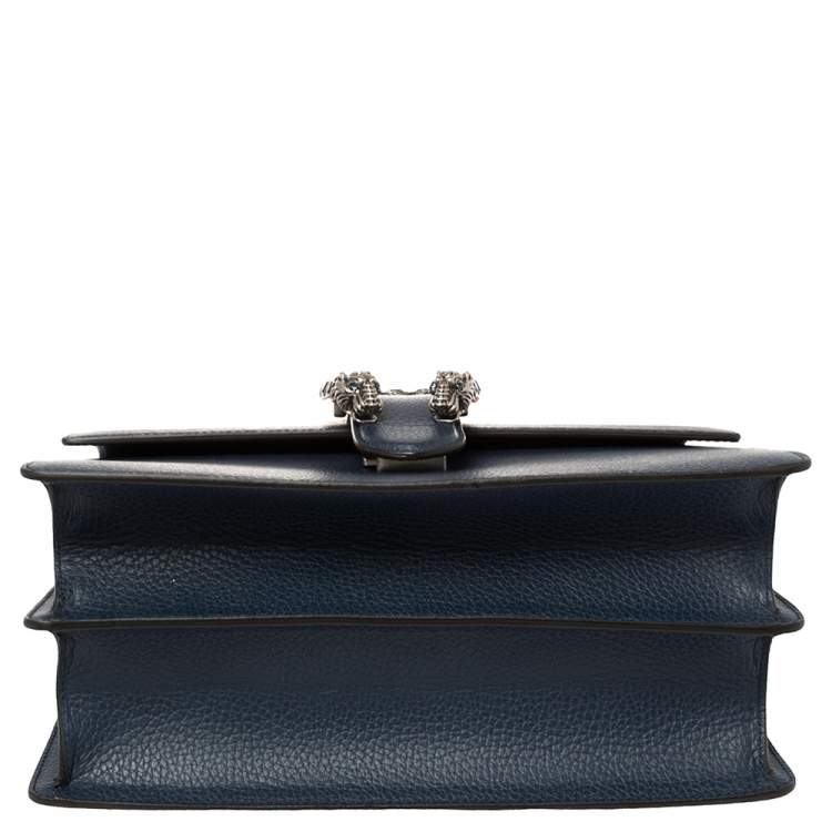 Pre Owned Gucci Navy Blue Leather Medium Dionysus Bamboo Top Handle Bag