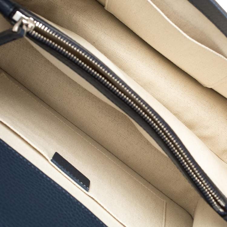 Pre Owned Gucci Navy Blue Leather Medium Dionysus Bamboo Top Handle Bag
