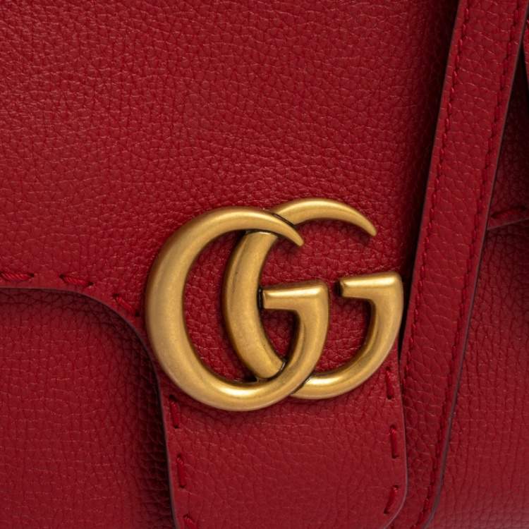 Pre Owned Gucci Red Leather GG Marmont Top Handle Bag