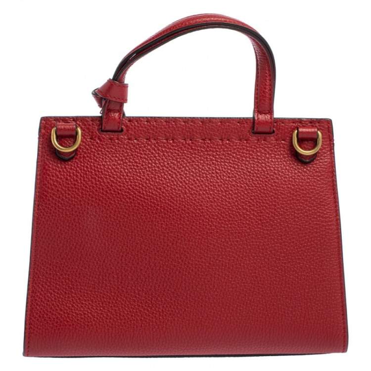 Pre Owned Gucci Red Leather GG Marmont Top Handle Bag
