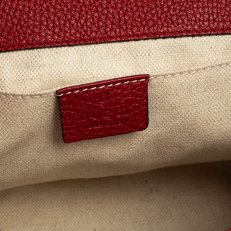 Pre Owned Gucci Red Leather GG Marmont Top Handle Bag