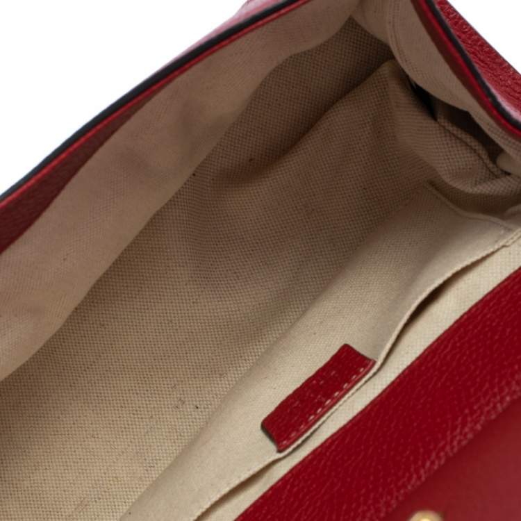 Pre Owned Gucci Red Leather GG Marmont Top Handle Bag