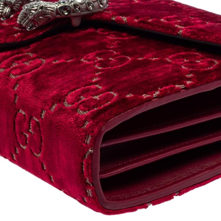 Pre Owned Gucci Red GG Velvet Mini Dionysus Wallet On Chain