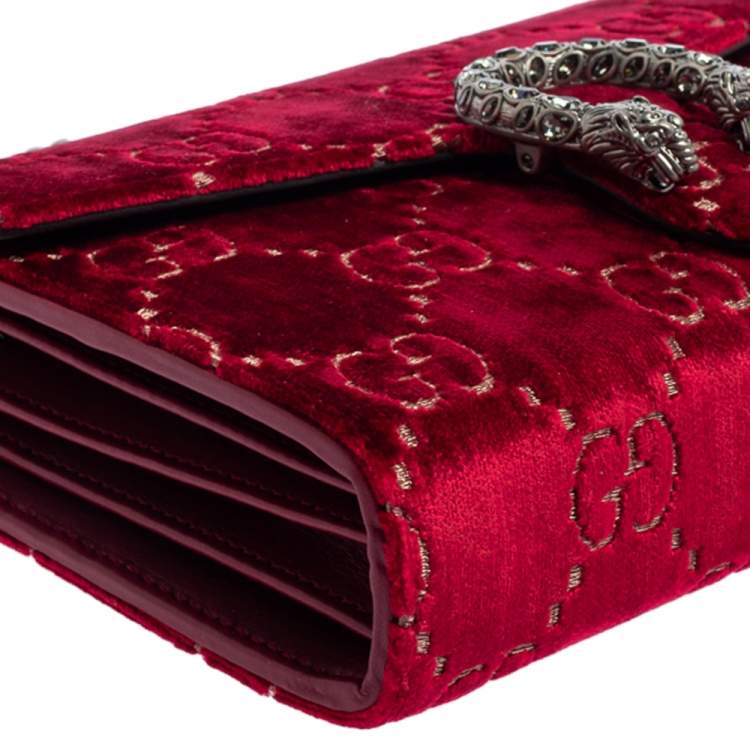 Pre Owned Gucci Red GG Velvet Mini Dionysus Wallet On Chain