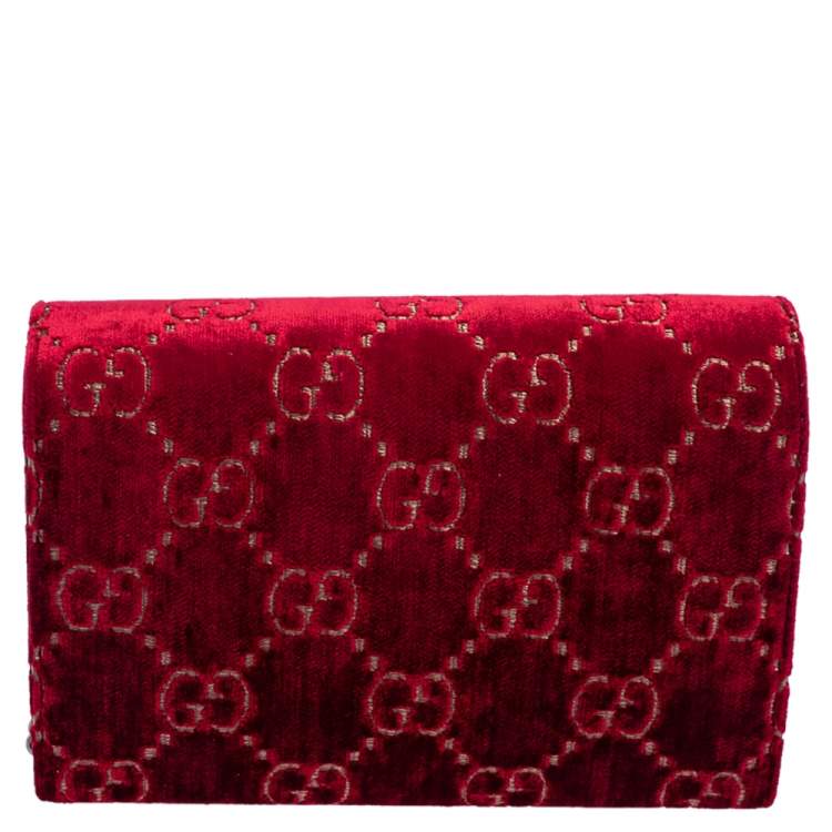 Pre Owned Gucci Red GG Velvet Mini Dionysus Wallet On Chain