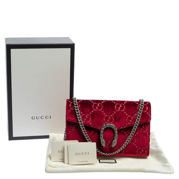 Pre Owned Gucci Red GG Velvet Mini Dionysus Wallet On Chain