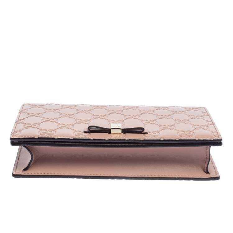 Pre Owned Gucci Pink Guccissima Leather Bow Flap Wallet on Chain