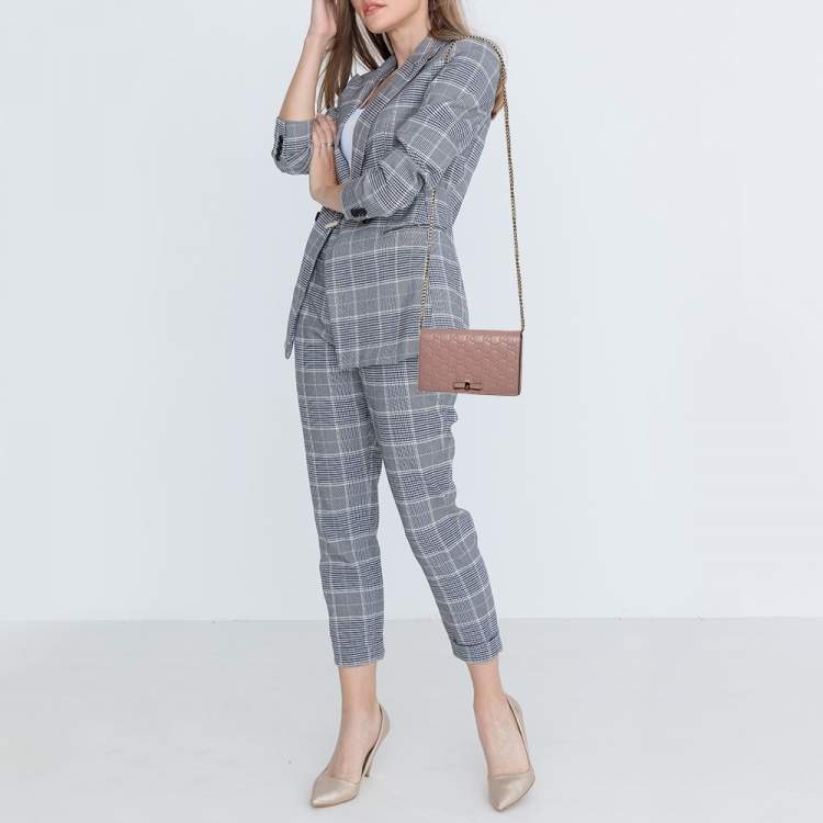 Pre Owned Gucci Pink Guccissima Leather Bow Flap Wallet on Chain