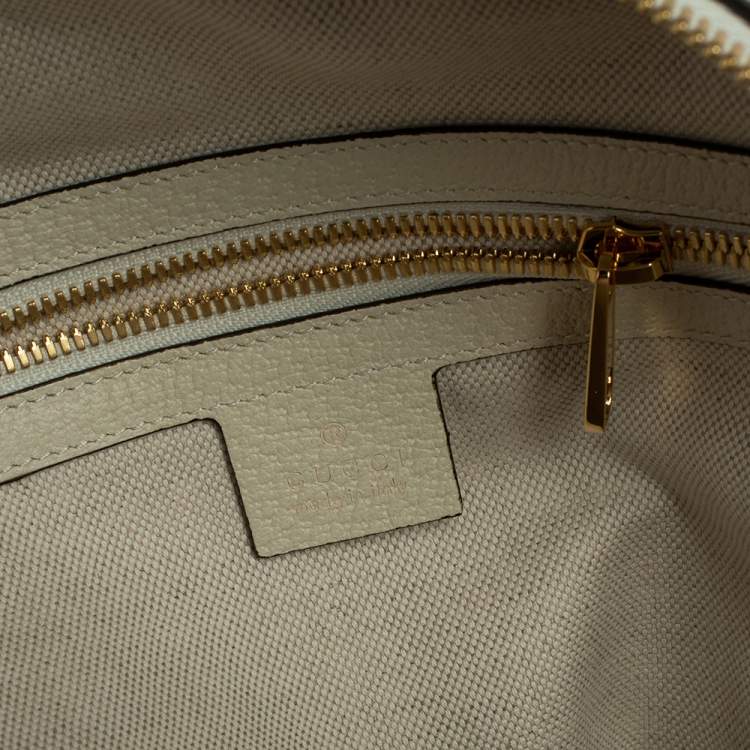 Pre Owned Gucci White GG Supreme Canvas and Leather Small Ophidia Flora Backpack